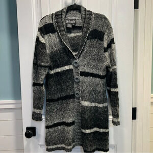 Rochelle California Fashion Knitwear Black Gray‎ White Long-Line Cardigan. XL.